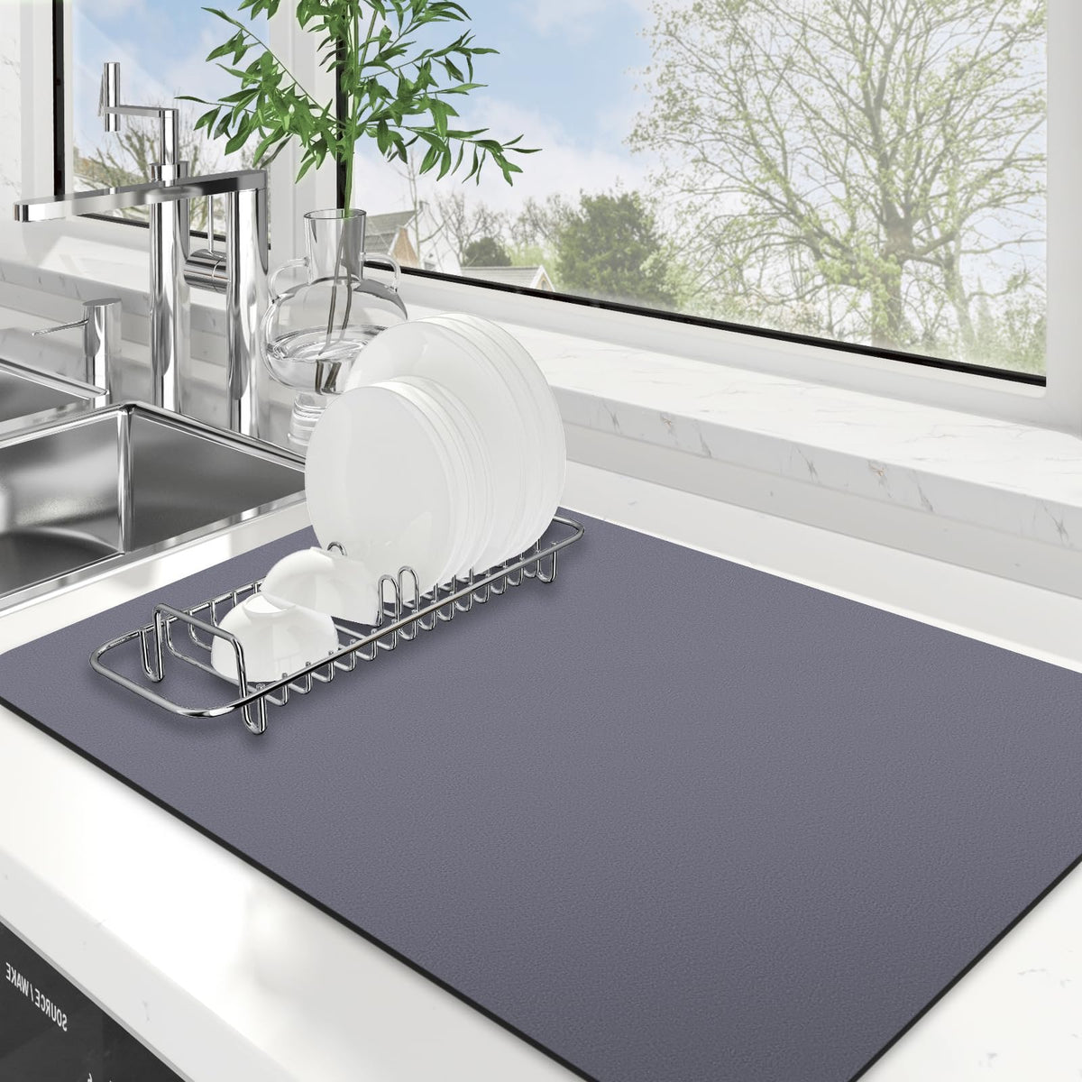 WISELIFE estera para secar platos, gris, absorbe agua rápidamente y protege la encimera