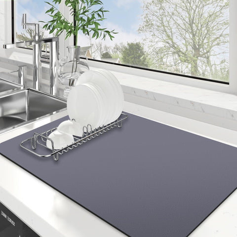 WISELIFE estera para secar platos, gris, absorbe agua rápidamente y protege la encimera