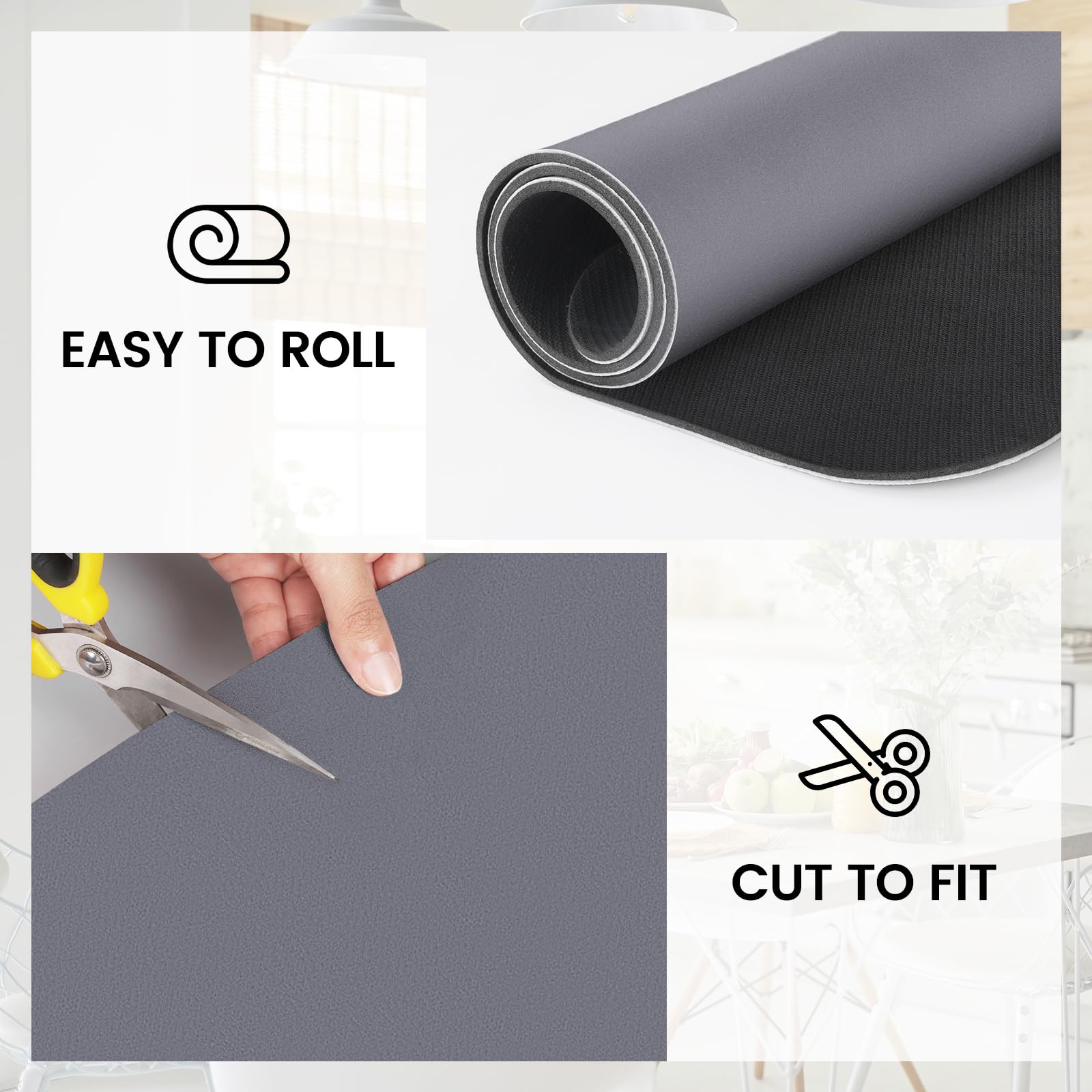 WISELIFE estera para secar platos, gris, resistente para uso diario en la cocina