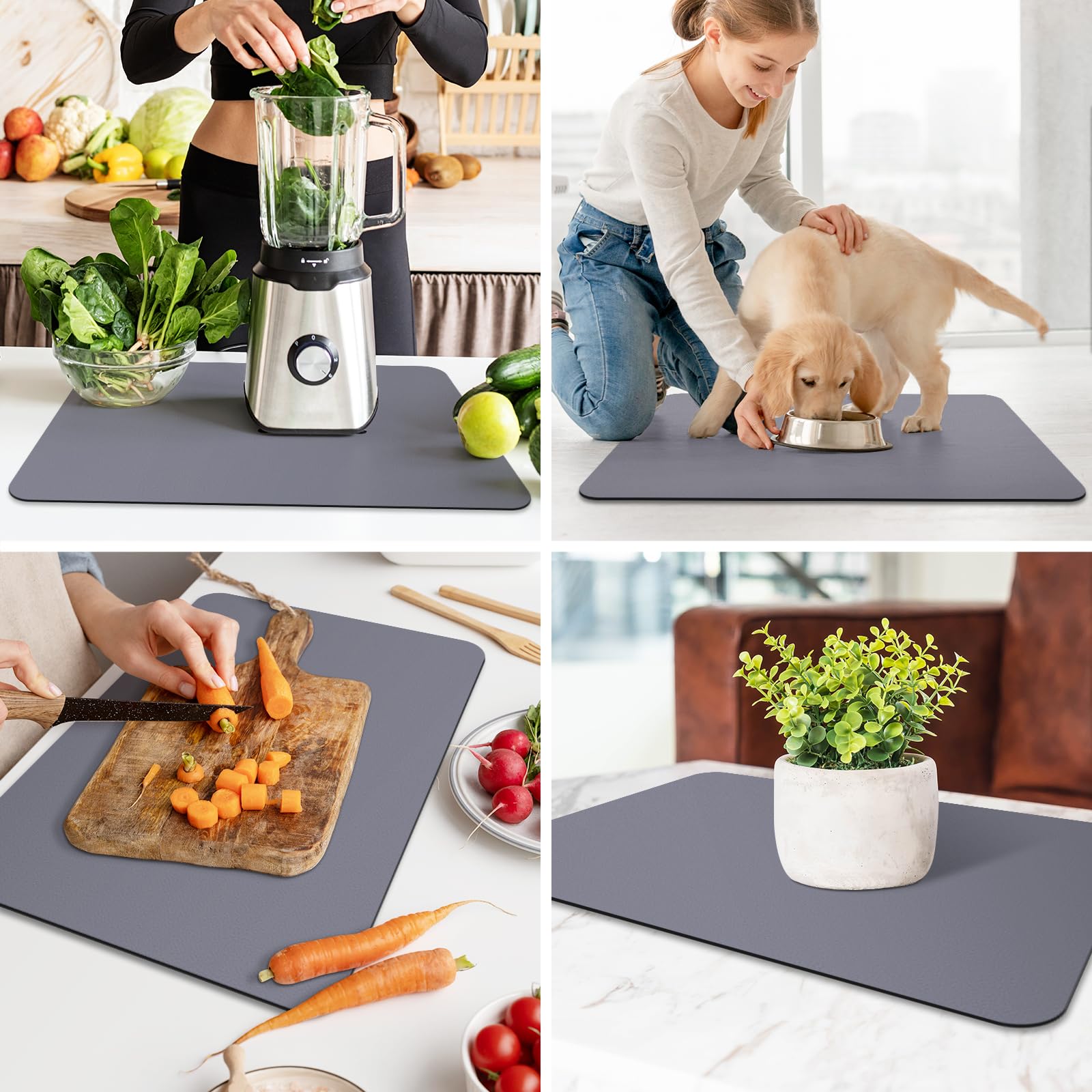 WISELIFE estera para secar platos, gris, perfecta para secar utensilios