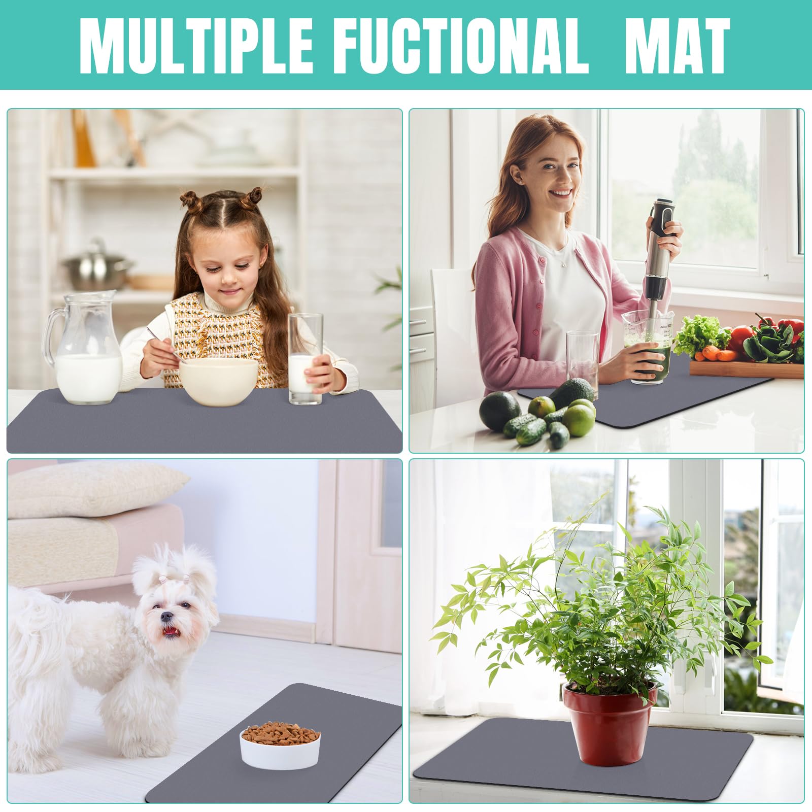 WISELIFE mat gris multiuso, ideal para secar tazas y utensilios de cocina.