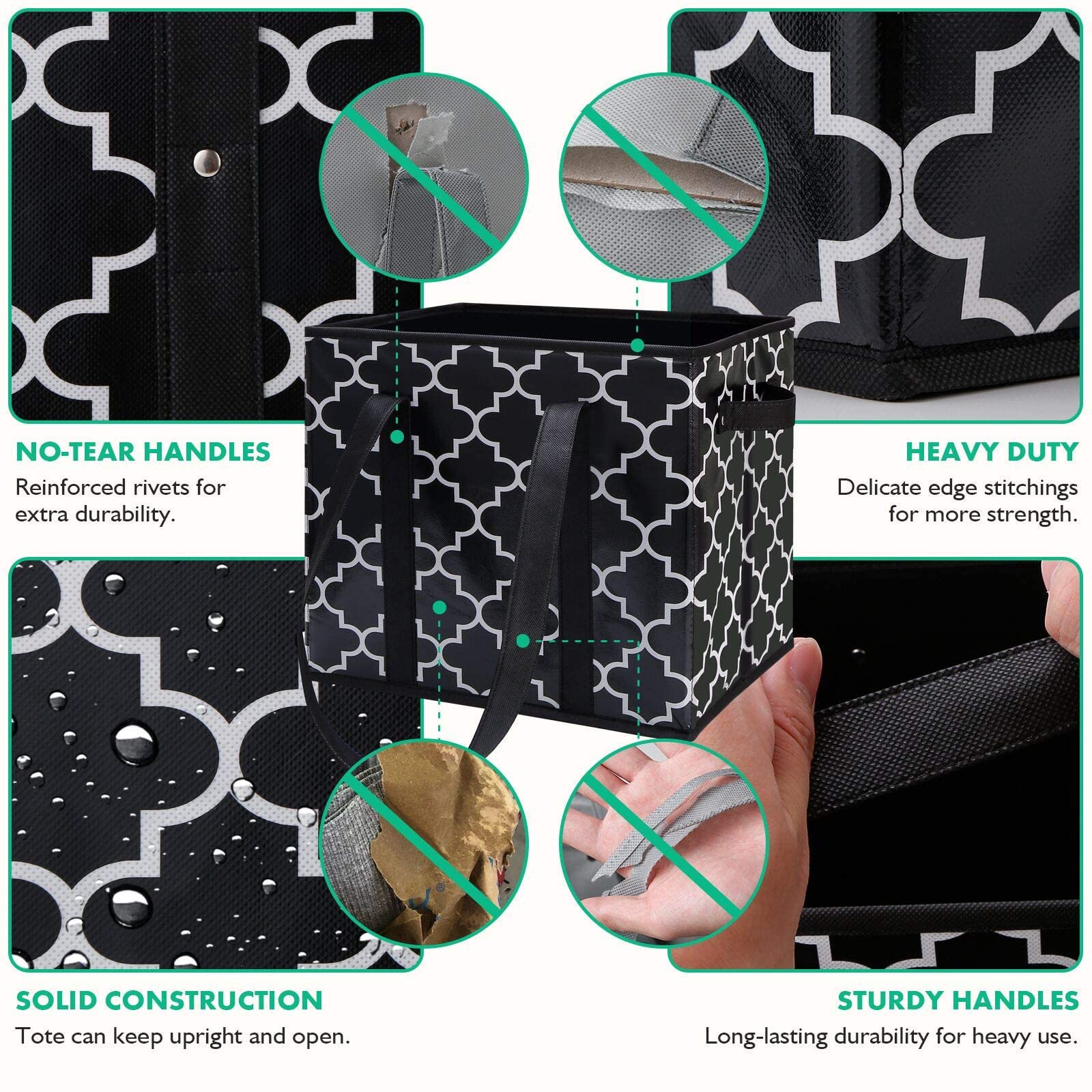 WISELIFE tote negro práctico para coche y carrito de compras.