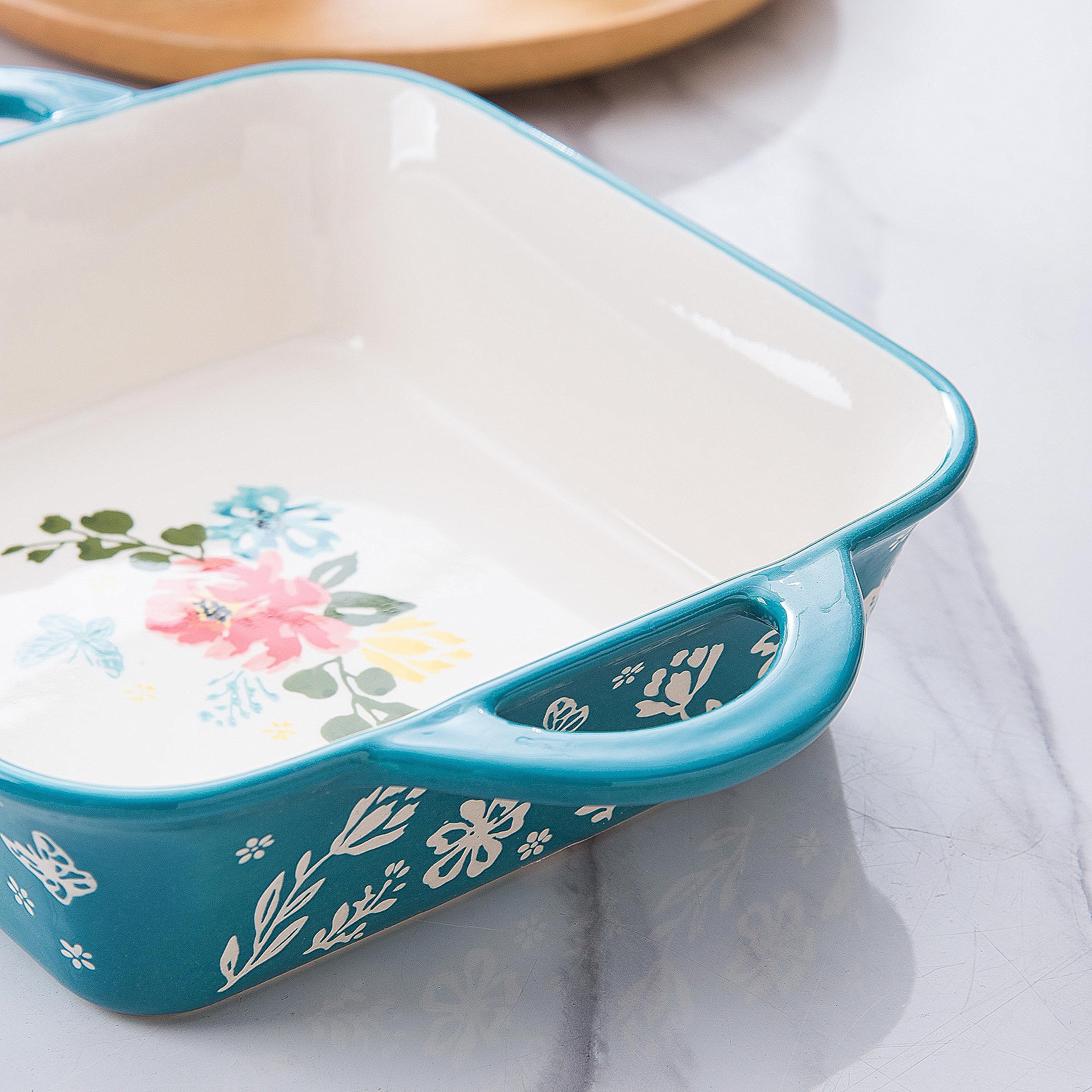 Bandeja Wisenvoy 8x8 con diseño floral para hornear y presentar.