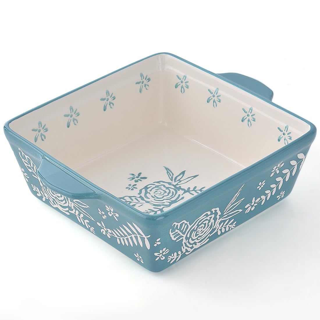 Bandeja Wisenvoy para hornear 8x8 con diseño floral, ideal para gratinados y postres.