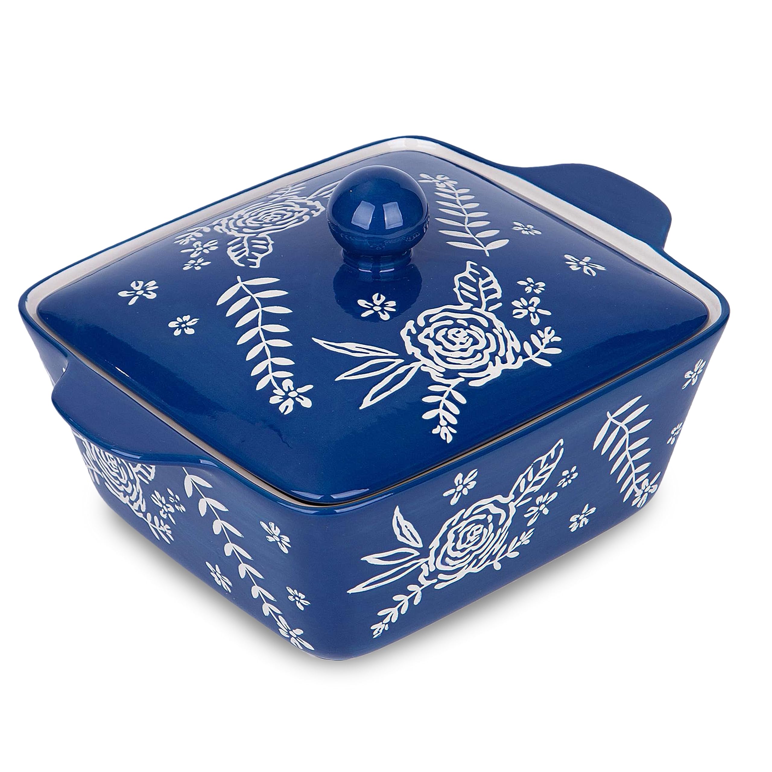 Wisenvoy cazuela con tapa y patrón rosa embellece la mesa, ideal para servir