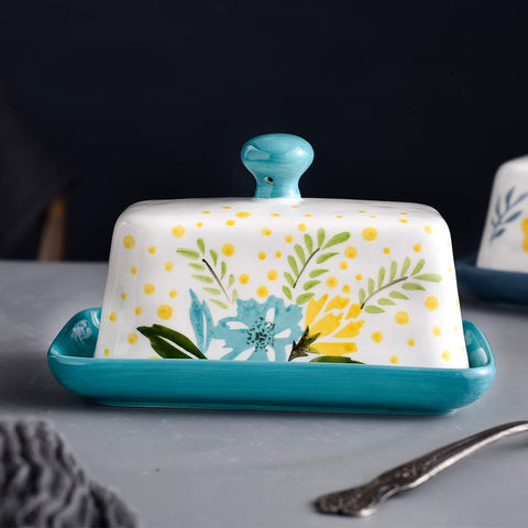 Wisenvoy mantequera cerámica con patrón pintado a mano: añade color a la mesa