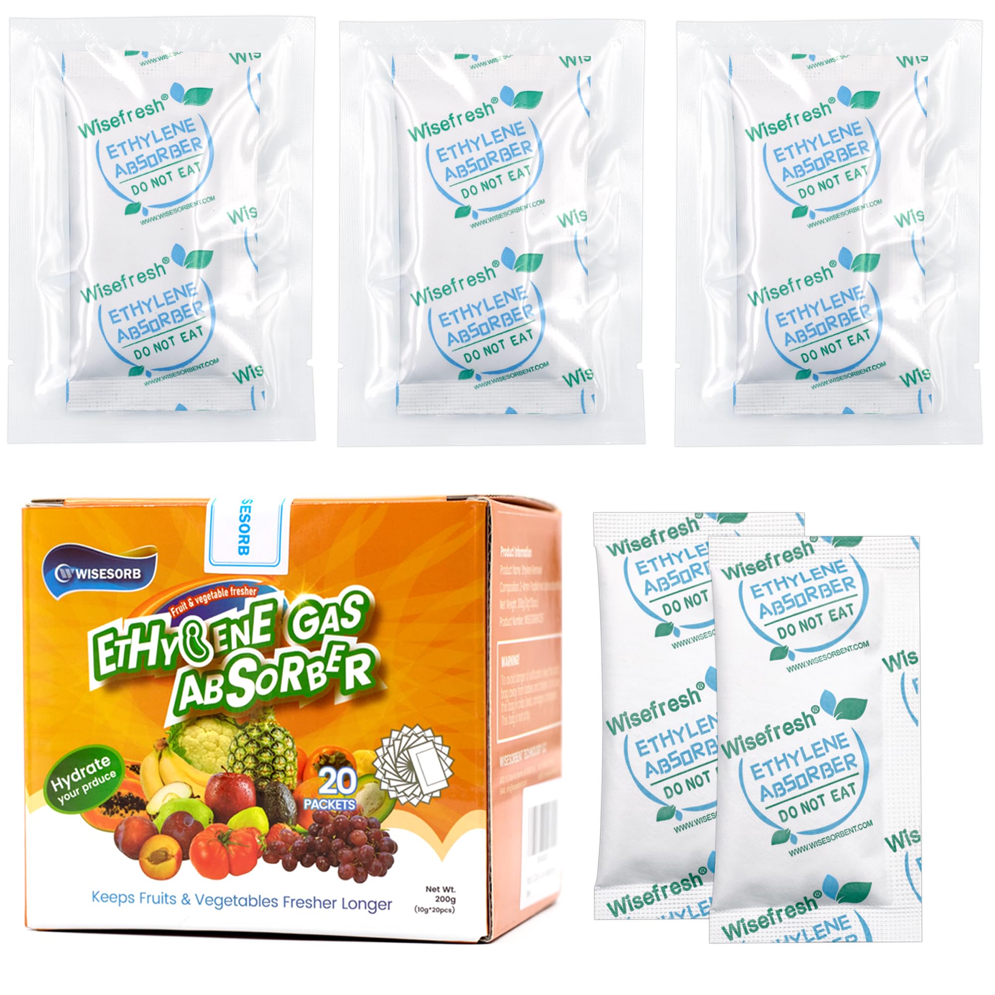 Wisesorb: paquetes absorbentes de etileno en frigorífico para frescura prolongada.