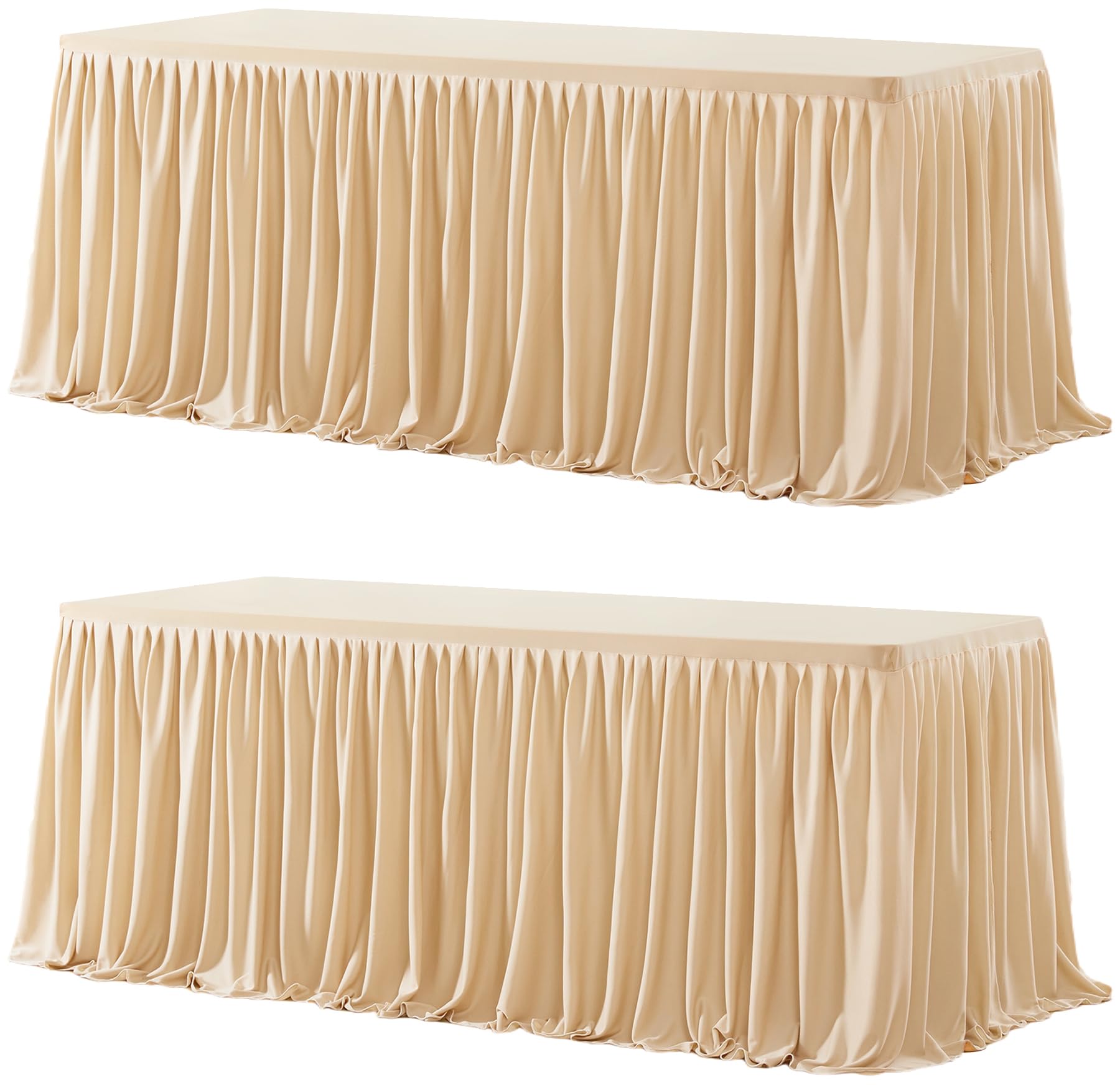 Wish Care: dos manteles rectangulares champagne para mesas de 6 pies, ideales para eventos.