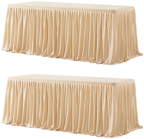 Wish Care: dos manteles rectangulares champagne para mesas de 6 pies, ideales para eventos.