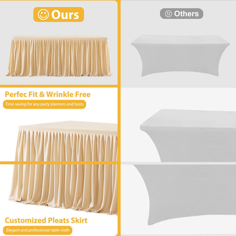 Wish Care: mantel rectangular champagne cubriendo las patas para un aspecto limpio.