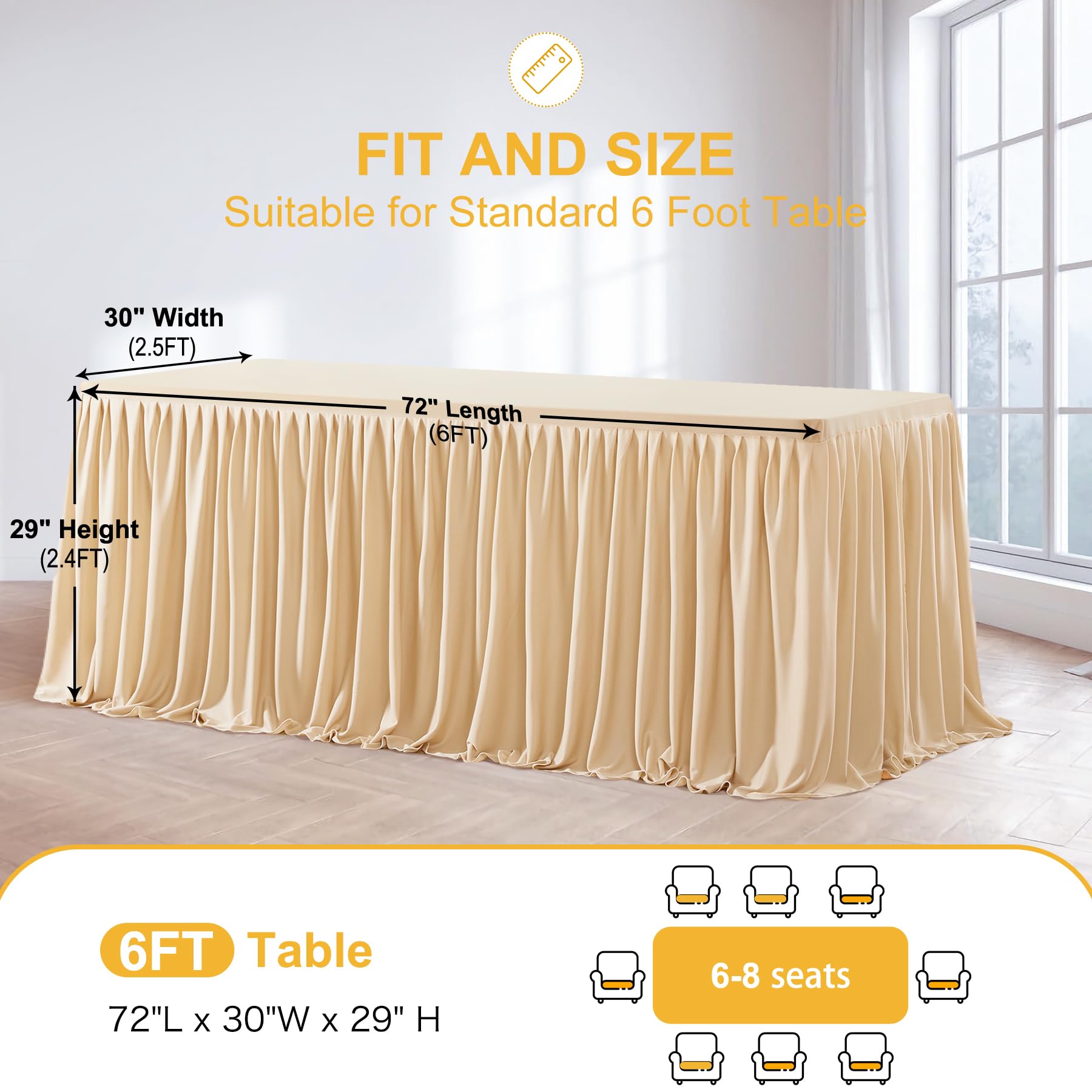 Wish Care: mantel rectangular champagne poliester resistente a arrugas para uso diario.