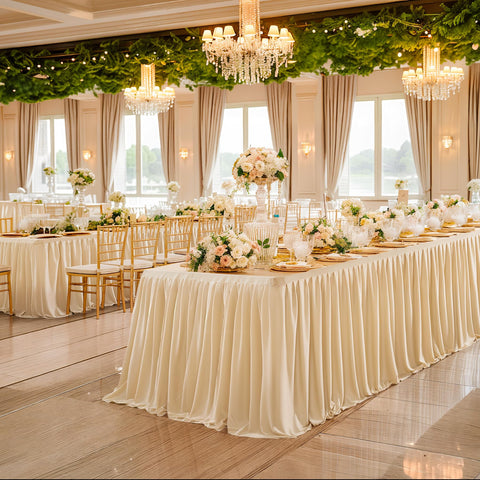 Wish Care: mantel champagne para bodas y fiestas con cobertura total.
