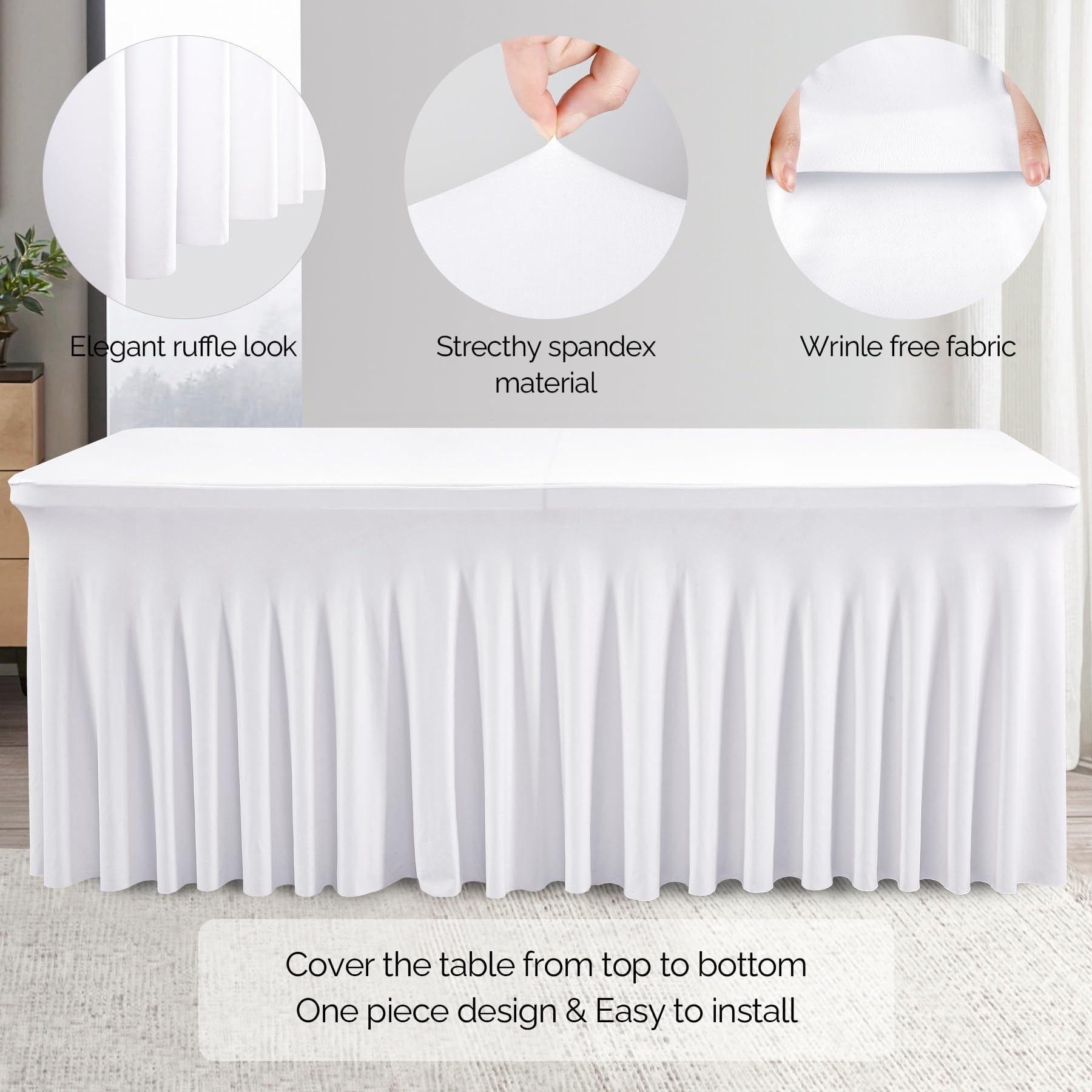 Mantel Wish Care blanco con volantes, aspecto elegante para eventos.