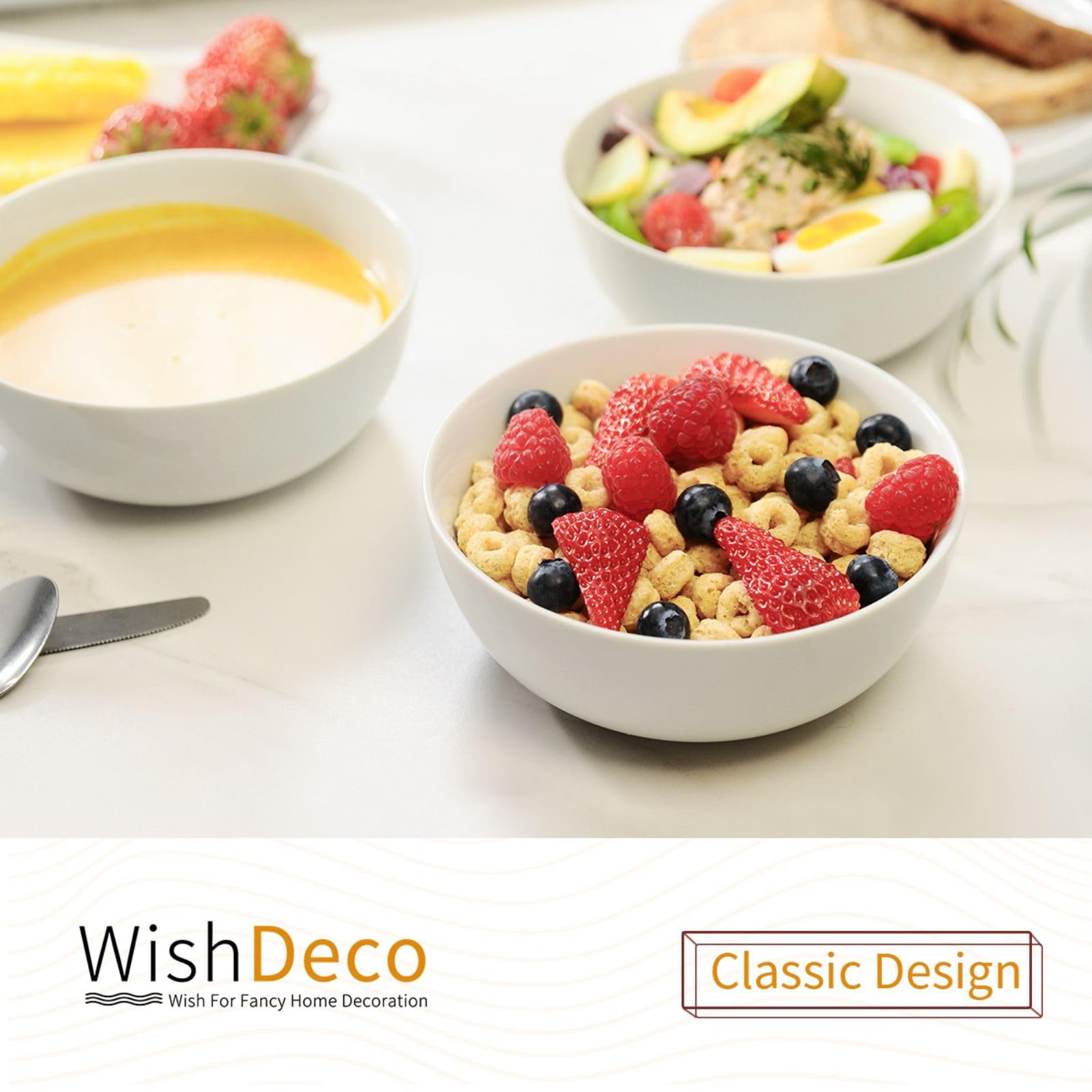 WishDeco tazones apilables blancos cerámica, ahorro de espacio en la despensa.