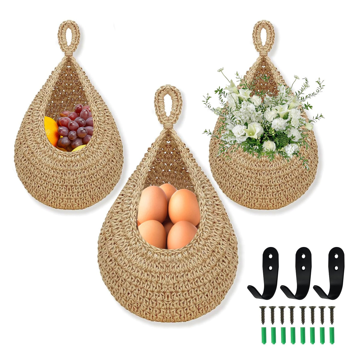 Cesta colgante Wishfly para frutas en la cocina, gran capacidad y almacenamiento práctico.