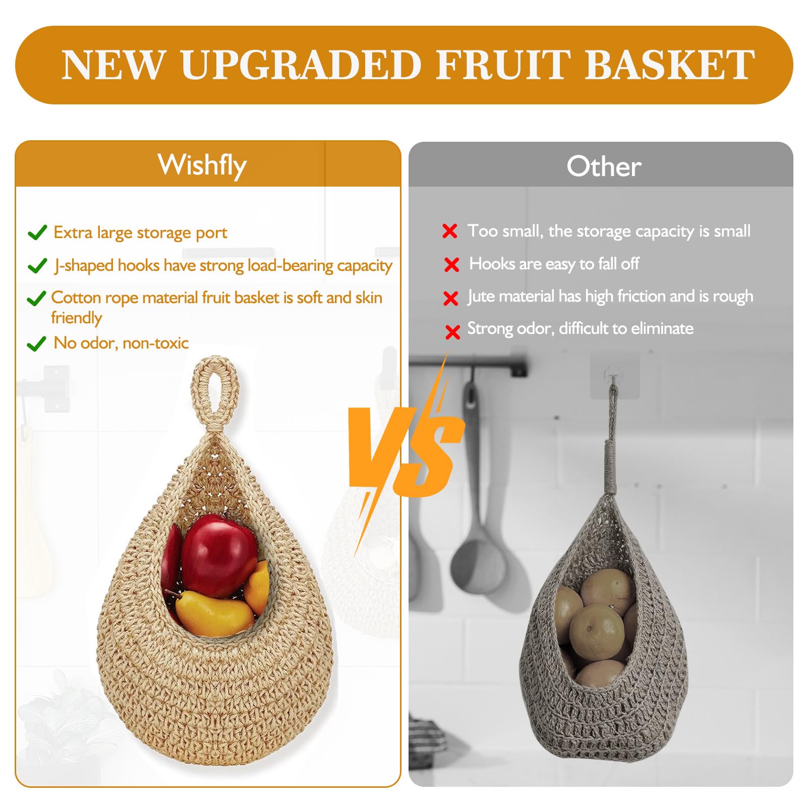 Cesta colgante Wishfly para frutas, varias capas para ordenar frutas y verduras.