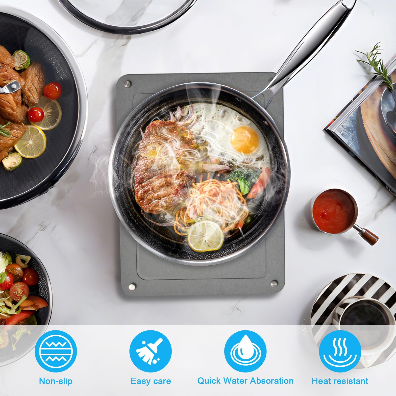Wishfly base antideslizante con pies de acero inoxidable.