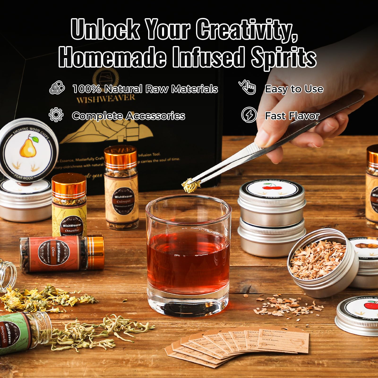 WishWeaver etiquetas para infusiones, identifica sabores y crea perfiles.