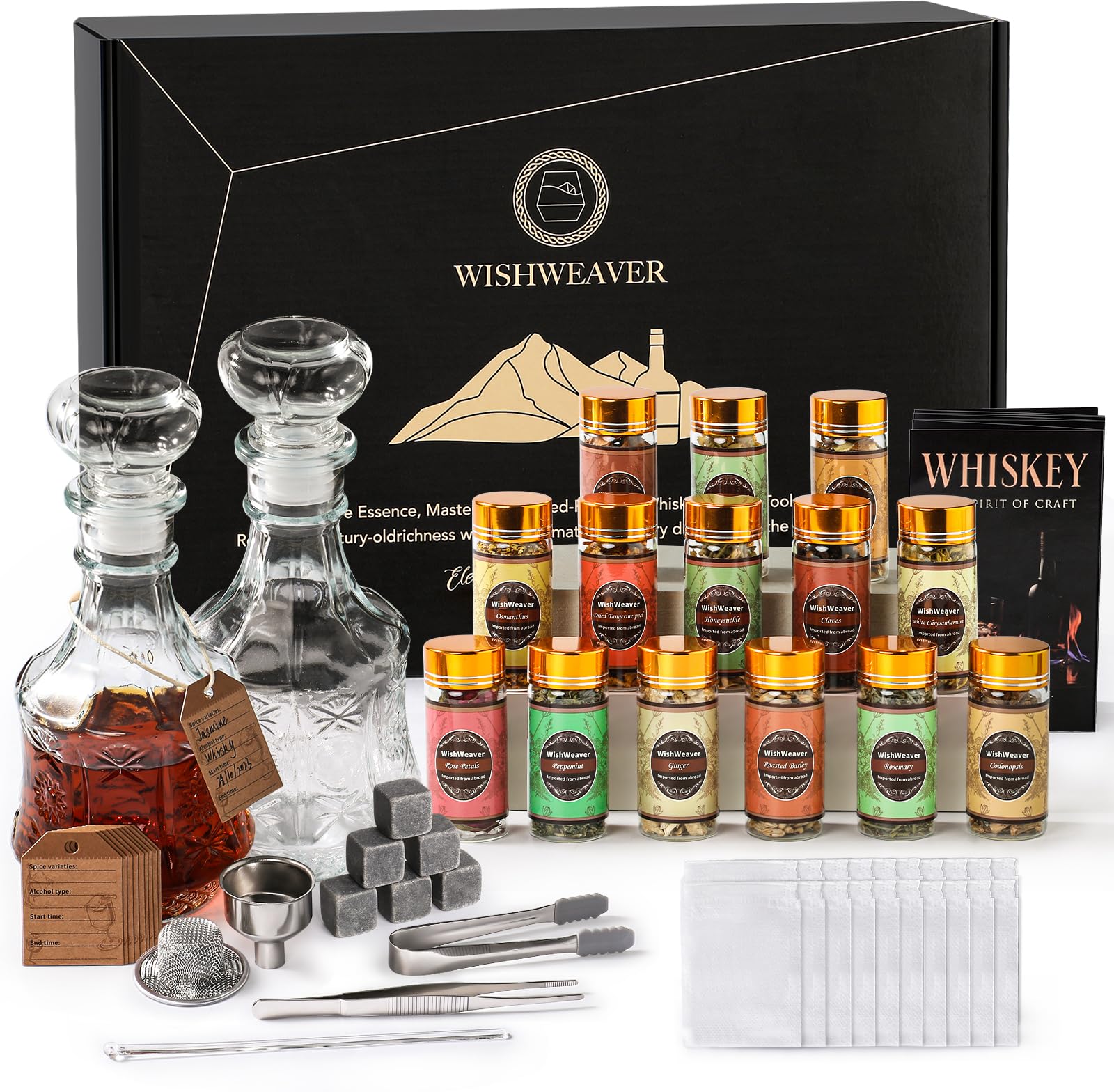 WishWeaver kit de infusión con botellas 500 ml y 14 botanicas para crear licores caseros