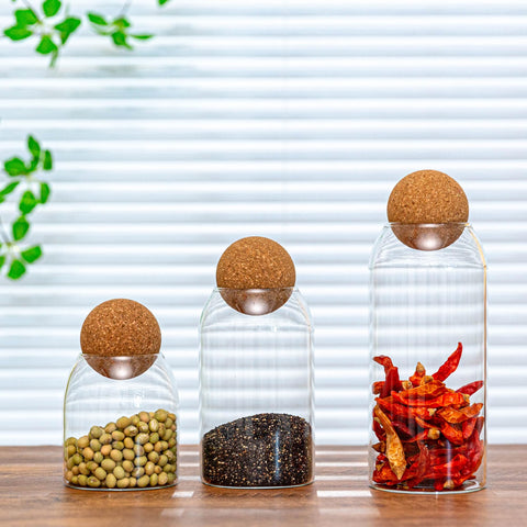 Wisifayardin jarro de vidrio 1000 ml con tapa bola madera, ideal para granos y legumbres.