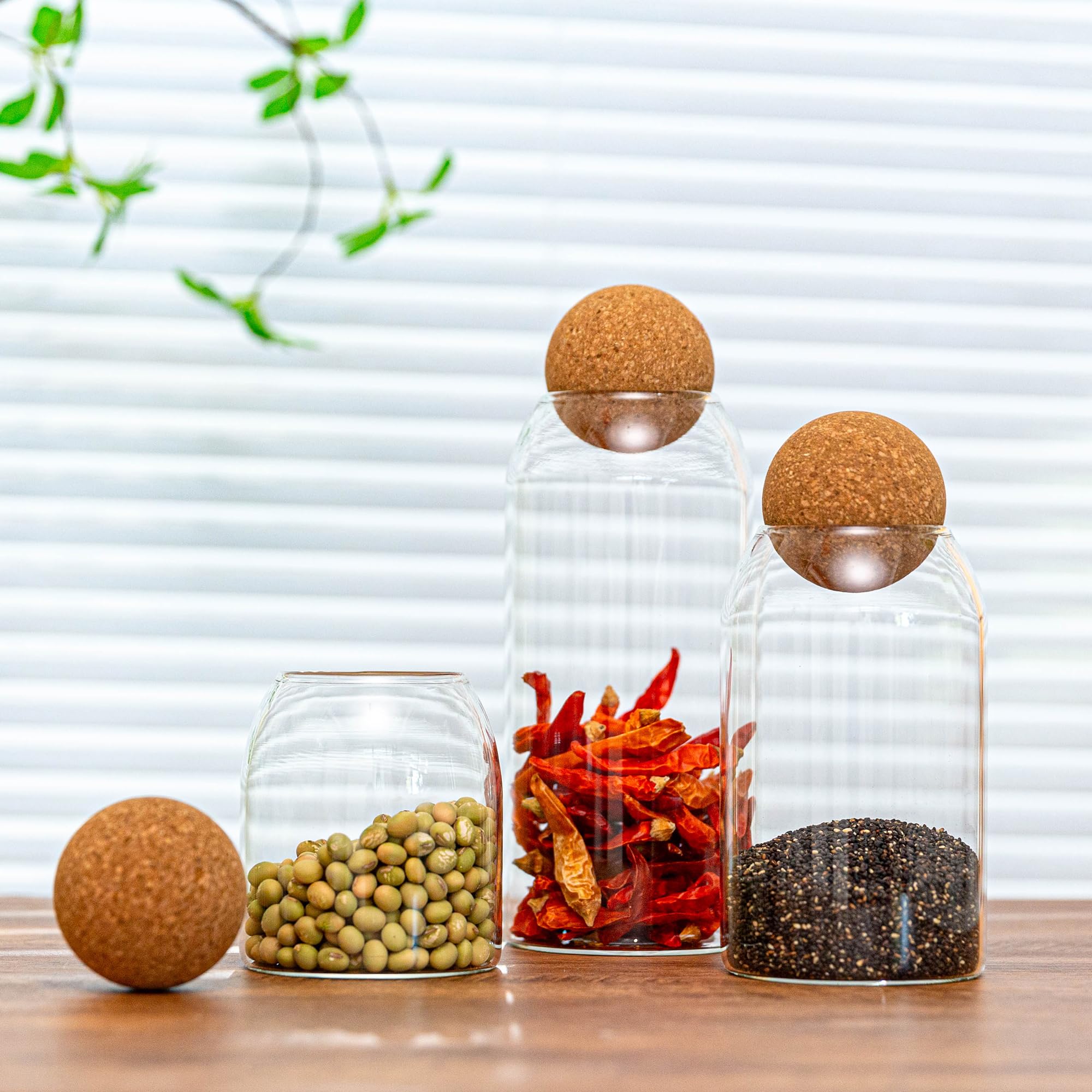Wisifayardin jarro de vidrio 800 ml con tapa bola madera, perfecto para frutos secos.