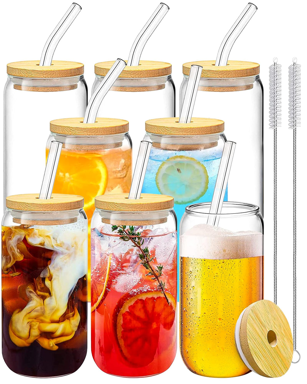 Vaso de cristal Wisimmall con tapa de bambú, ideal para bebidas frías y calientes.