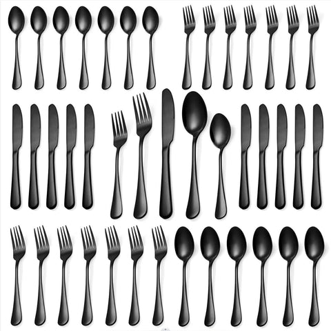 Conjunto de cubiertos negros WISKEMA de 20 piezas para cuatro comensales, ideal para cenas.