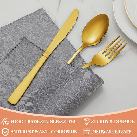 WISKEMA cubiertos dorados, mango ergonómico para agarre cómodo.