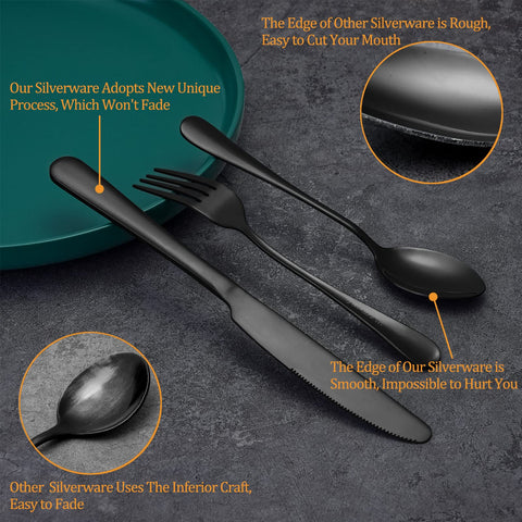 Cuchara de cena negra WISKEMA en acero inoxidable, apta para varias comidas.