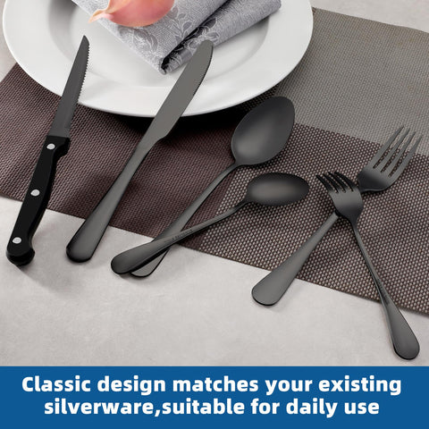 Cuchillo filete negro WISKEMA diseño ergonómico para comodidad durante la cena.