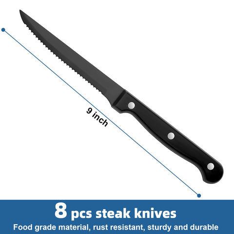 Cuchillo filete negro WISKEMA con hoja serrada para cortes limpios.