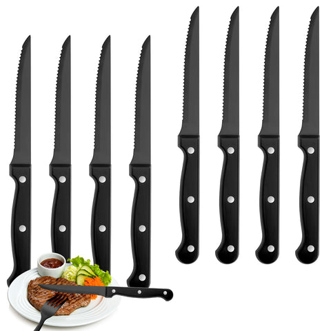 Cuchillos de filete negros WISKEMA para juego completo en mesa y cocina, para uso diario y corte preciso.
