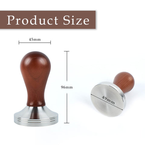WISSXOER tamper con mango de nogal, diseño ergonómico para agarre cómodo.