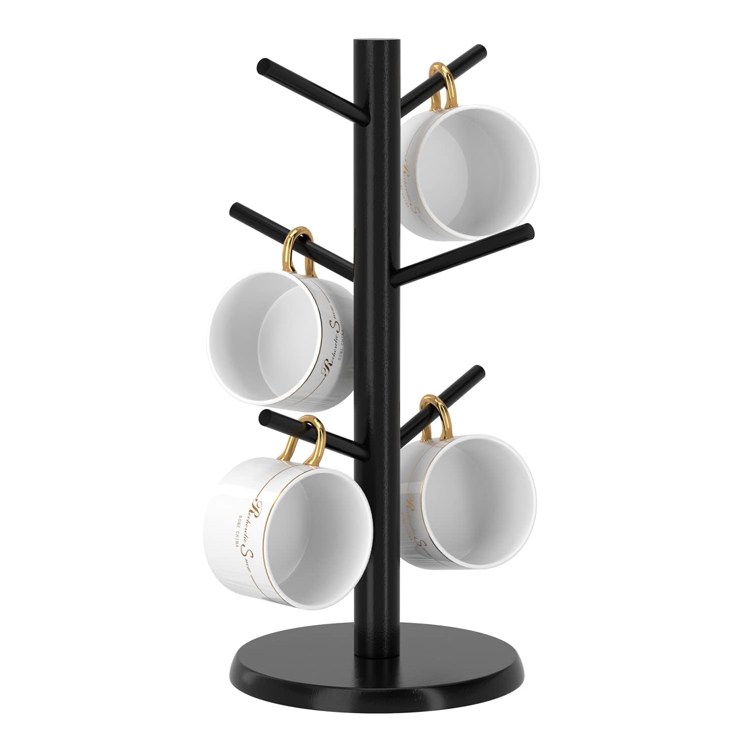Wisuce arbol-portatazas negro con base de bambú robusta para 6 tazas