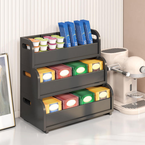 Wisuce porta-bolsas-te en bambú negro montado en pared para ahorro de espacio
