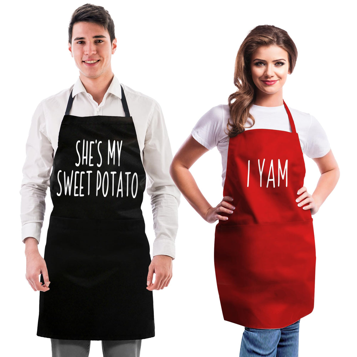 Delantal de pareja Witty Enterprise, cocinando juntos con humor para cenas inolvidables.