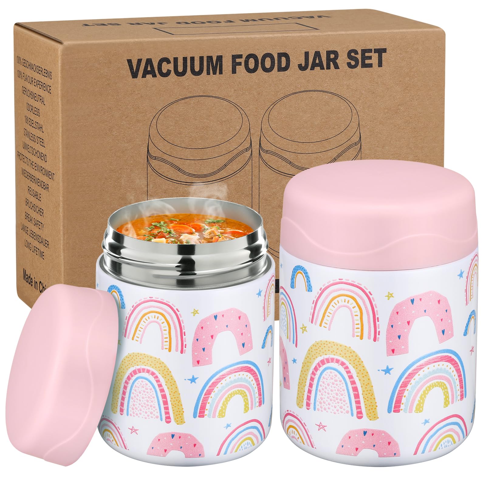 Jarro termo wiwens 12oz doble pack para almuerzos mantiene la comida caliente.