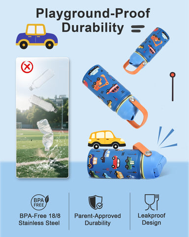 WixByti botella con dibujos de coches, diseño atractivo para niños