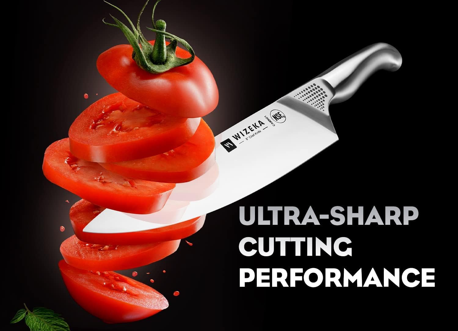 Cuchillo chef WIZEKA de 8 pulgadas, filo duradero para cortes precisos.