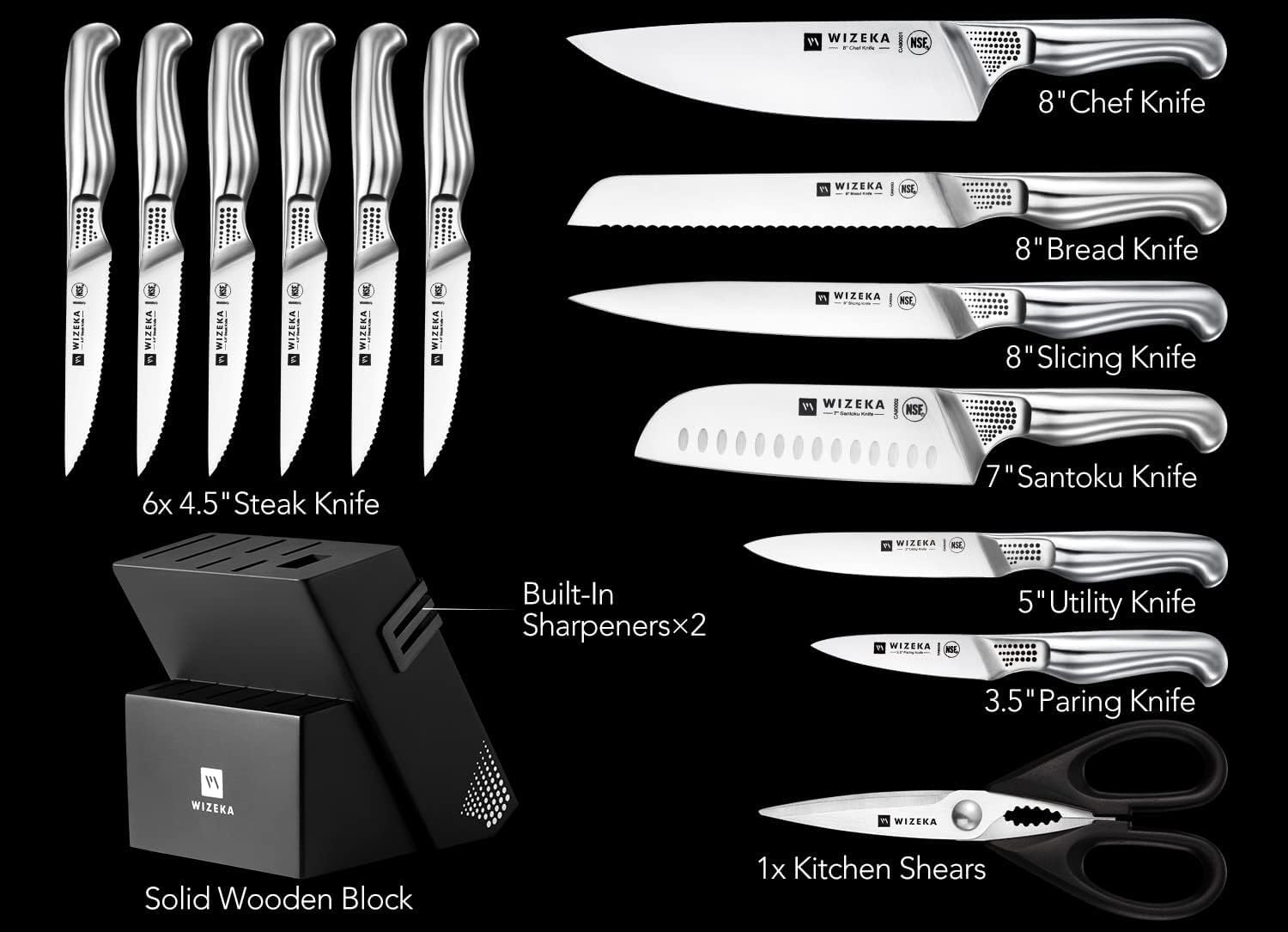 Cuchillo santoku WIZEKA de 7 pulgadas, precisión en verduras y carne.