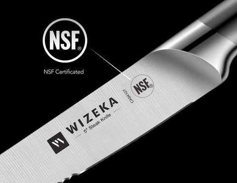 Acabado de acero inoxidable de una pieza en cuchillos WIZEKA, aspecto elegante.
