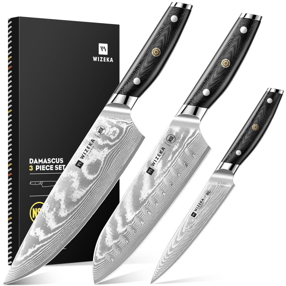 Cuchillo chef Damascus de WIZEKA de 8 pulgadas, filo preciso para cortes grandes