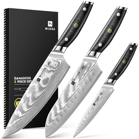Cuchillo chef Damascus de WIZEKA de 8 pulgadas, filo preciso para cortes grandes