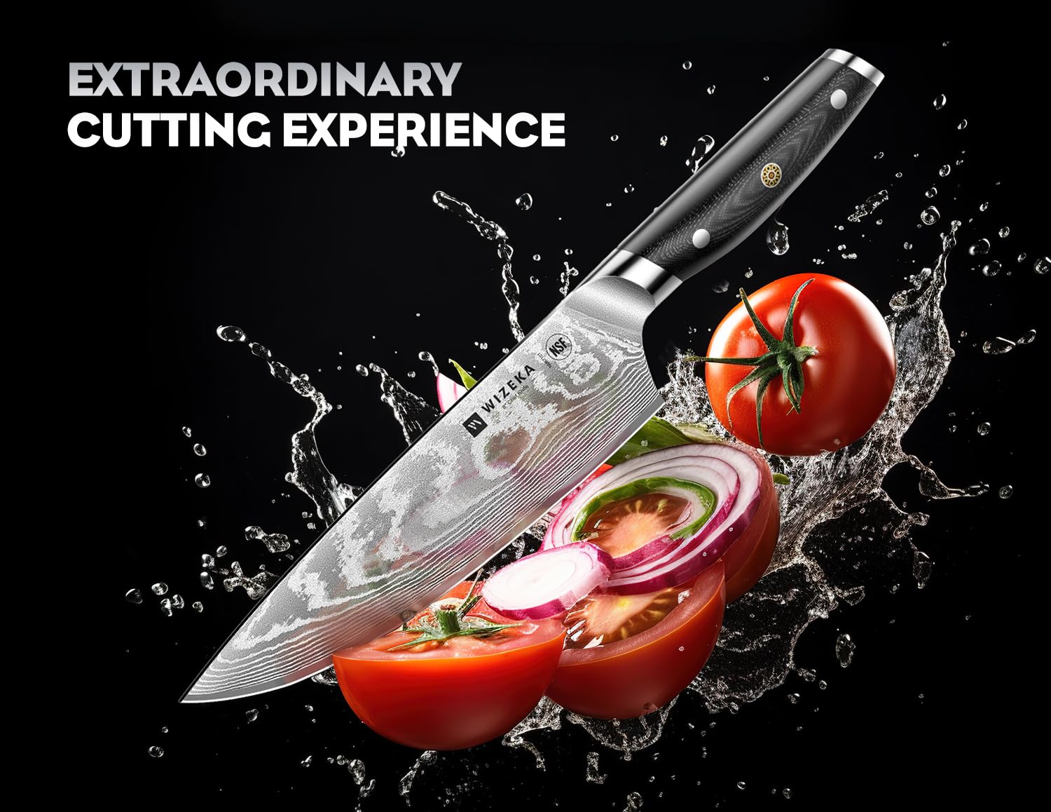 Cuchillo Santoku Damascus de WIZEKA de 7 pulgadas, versátil para picar y rebanar
