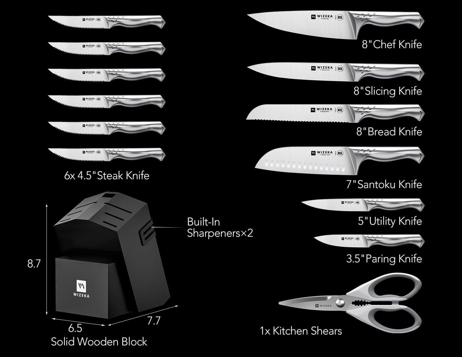 Cuchillo pelador WIZEKA Jaguar Series de 3,5 pulgadas para pelar y preparar ingredientes.
