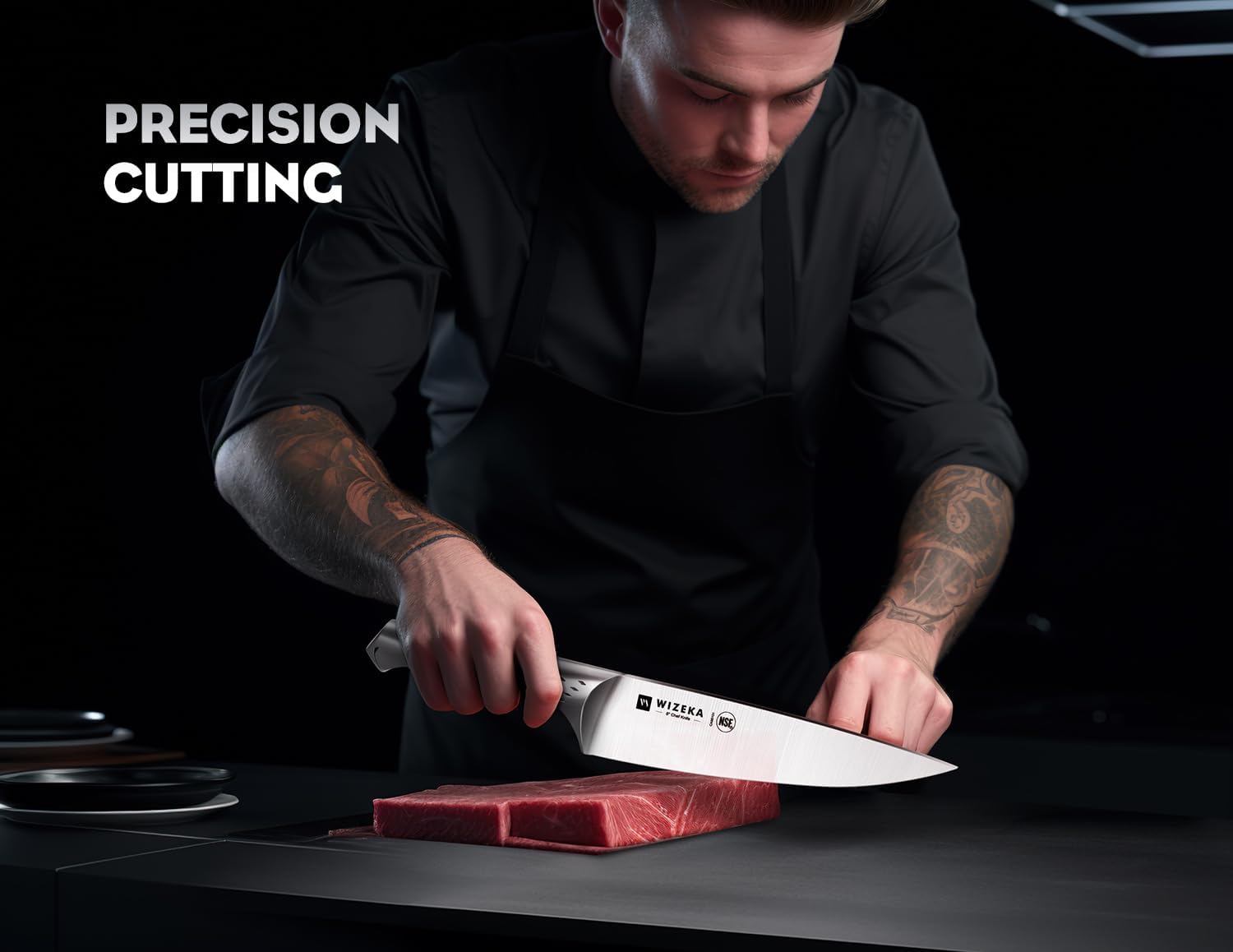 Tijeras de cocina y bloque con afilador 2 en 1 de WIZEKA Jaguar Series para almacenamiento práctico.