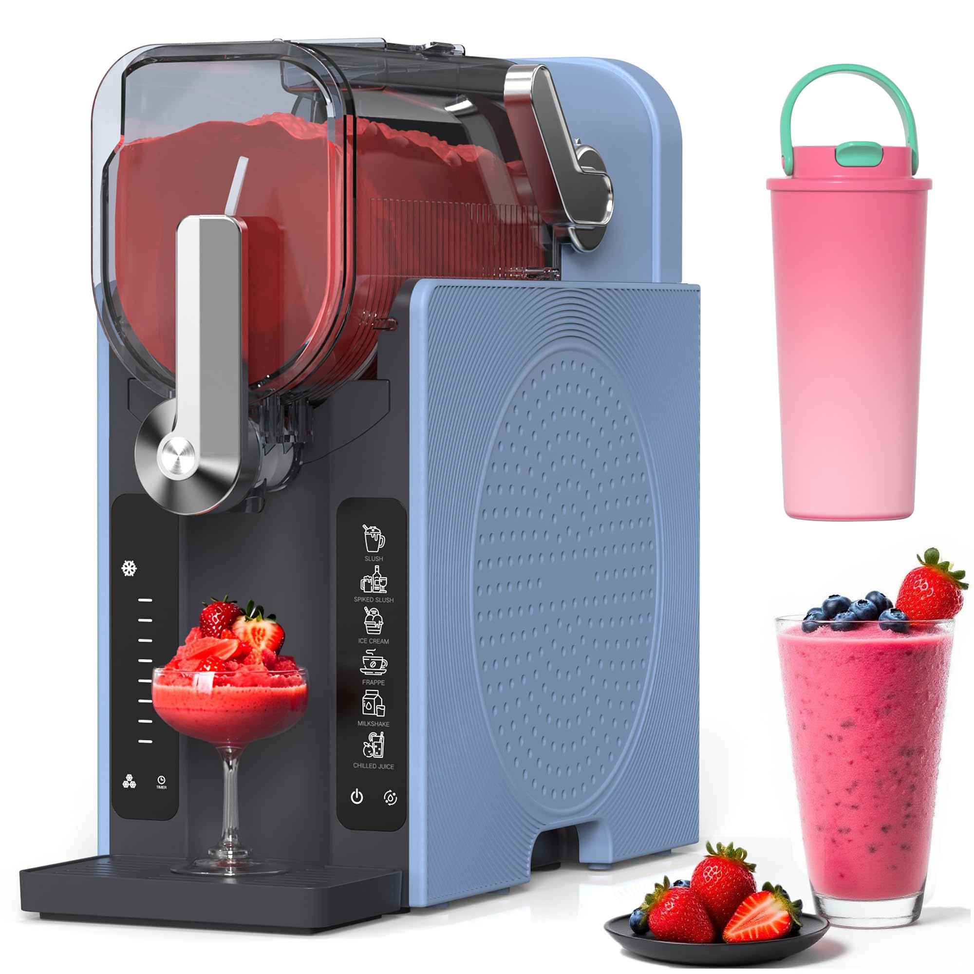 WIZAURA slushie en vista frontal azul, ideal para bebidas caseras rápidas