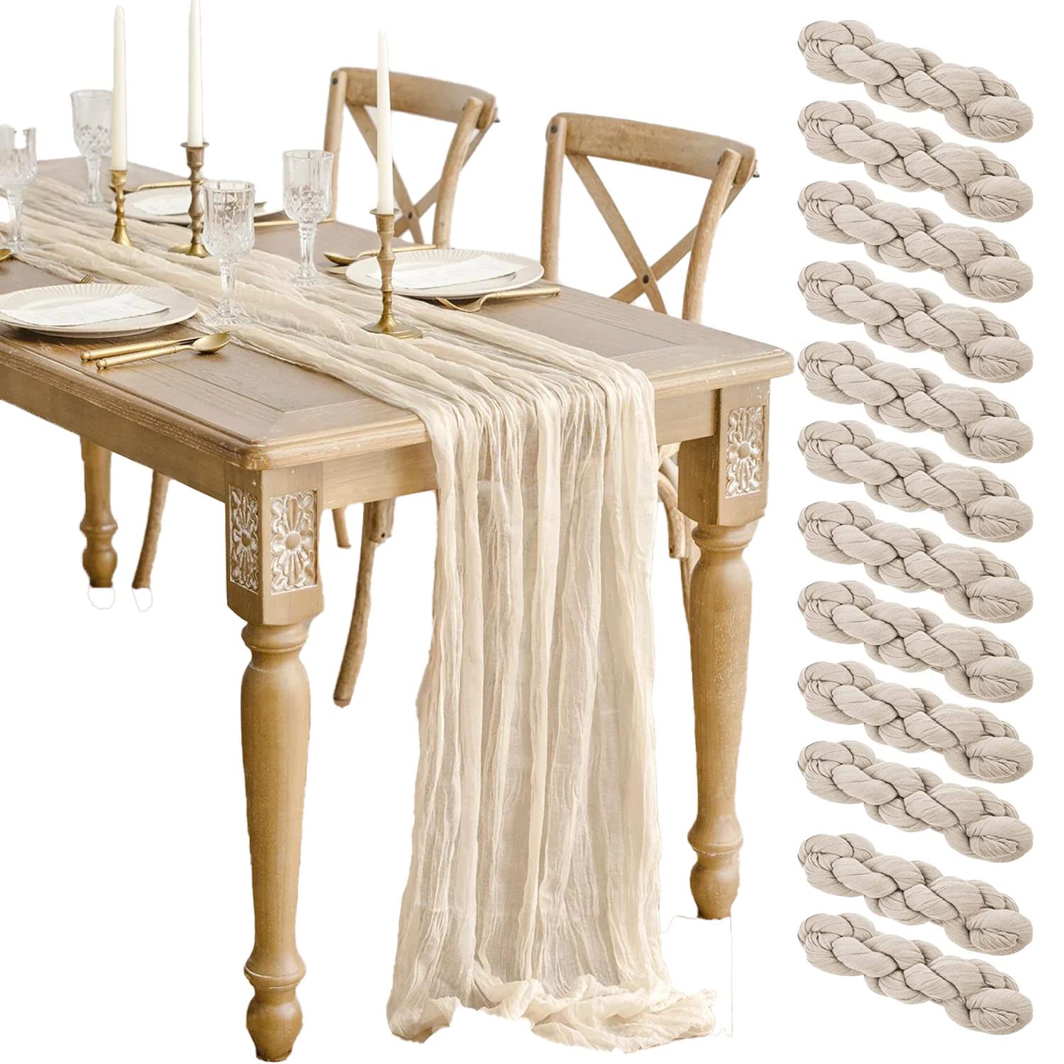 Mantel de gasa beige de WJWHQ para mesa de 10 pies, elegante y práctico.