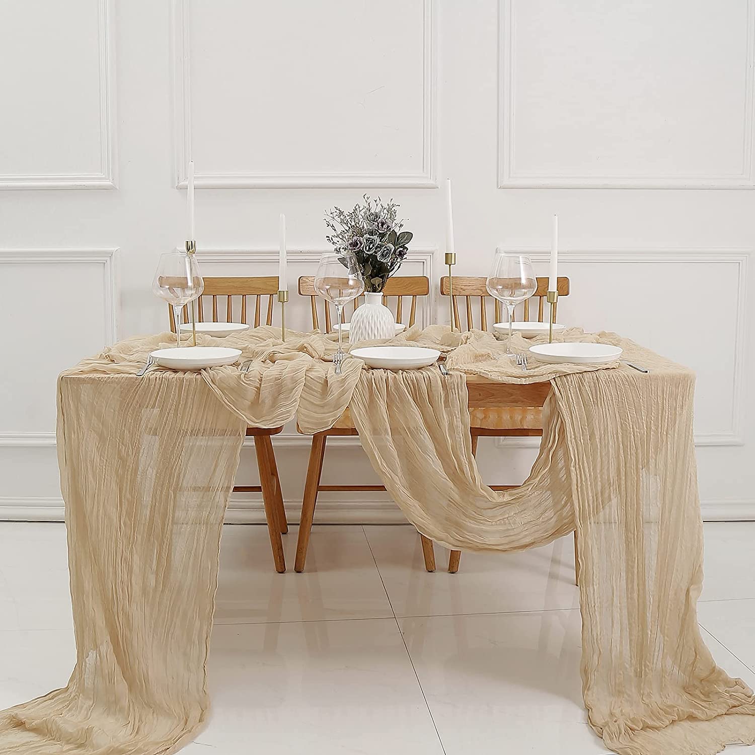 Mantel gasa beige WJWHQ para celebración de bebé con estilo suave.