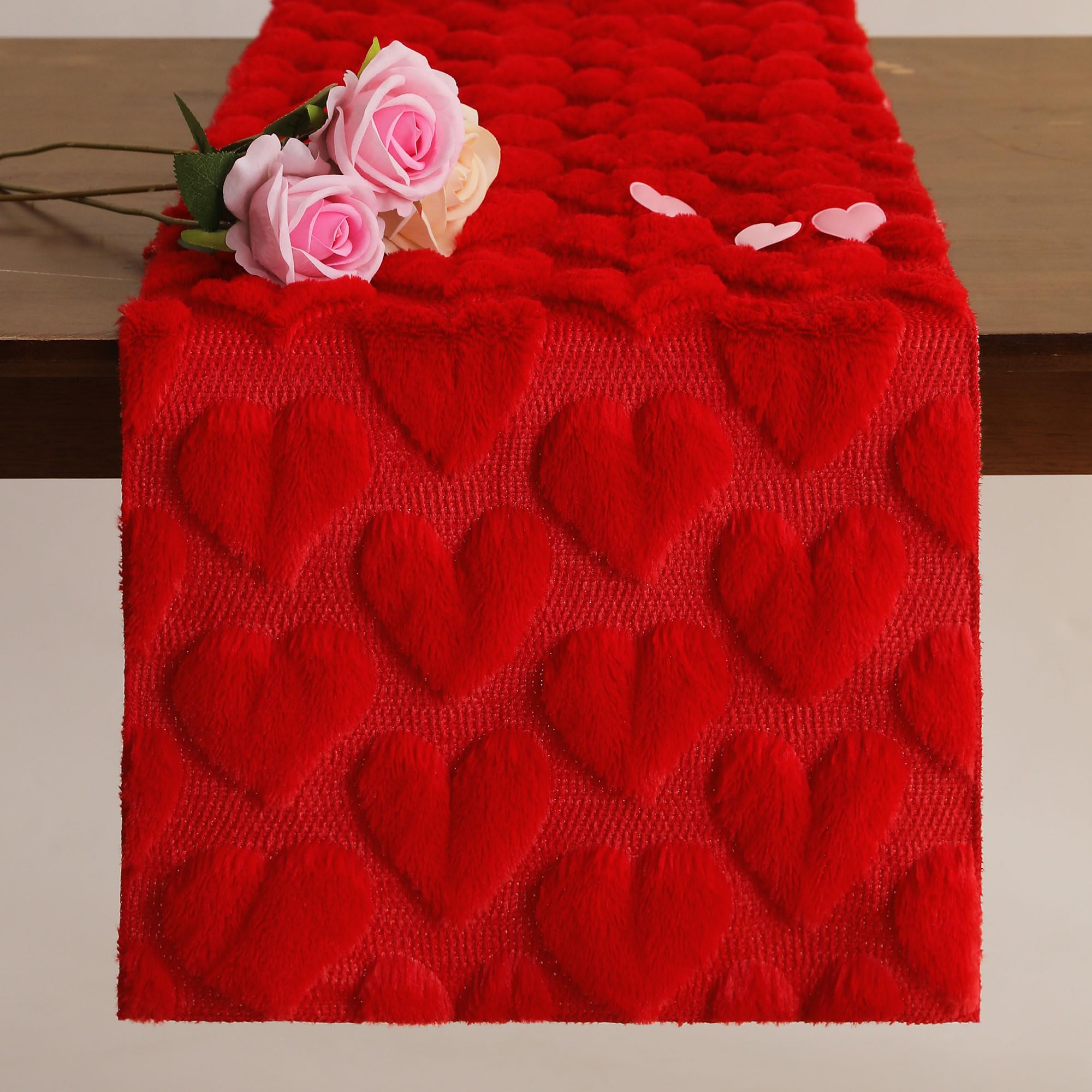 Mantel WKJZH Valentín con corazon rojo y pelaje suave para cenas acogedoras.